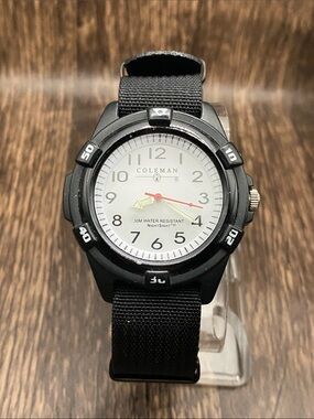 Coleman Glowing Black and White Analog Field Watch new nato band working